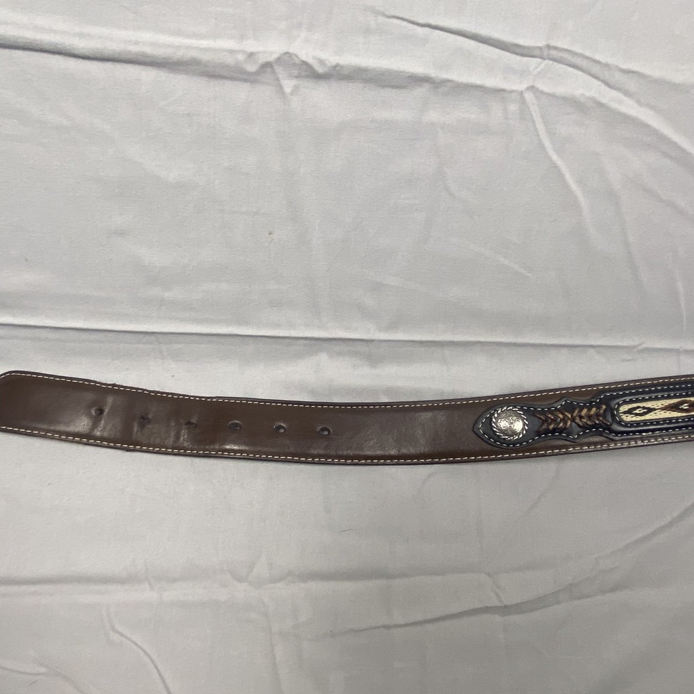 Western Tooled Genuine Leather Belt Men's Brown Engraved Buckle Cowboy 38 - 40 - Picture 6 of 15